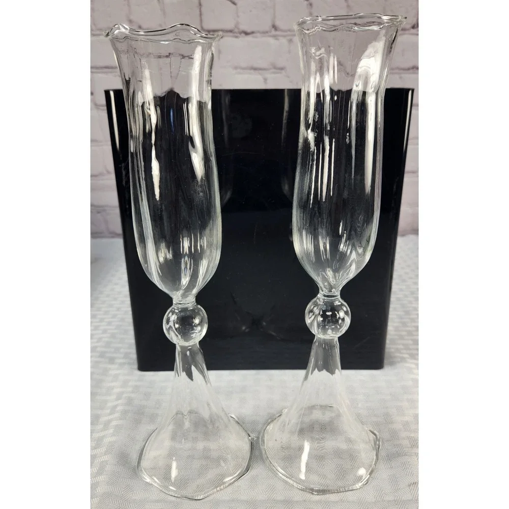 Hand Blown Bow / Tulip by Monarch Crystal Champagne Flute Glasses Set of 2